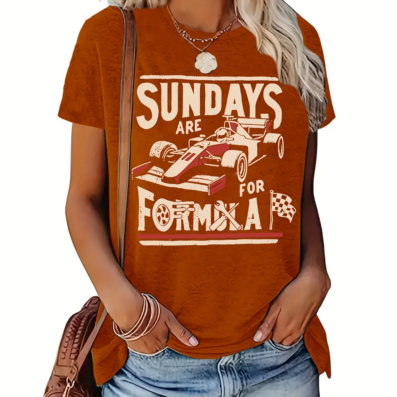 T-shirt Feminina Retrô com Estampa de Corrida