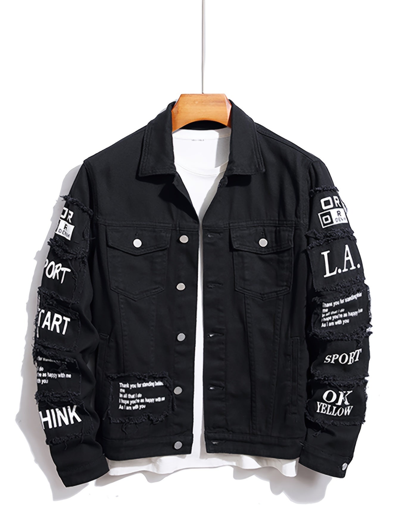 Jaqueta Masculina de Jeans com Estampa de Letras