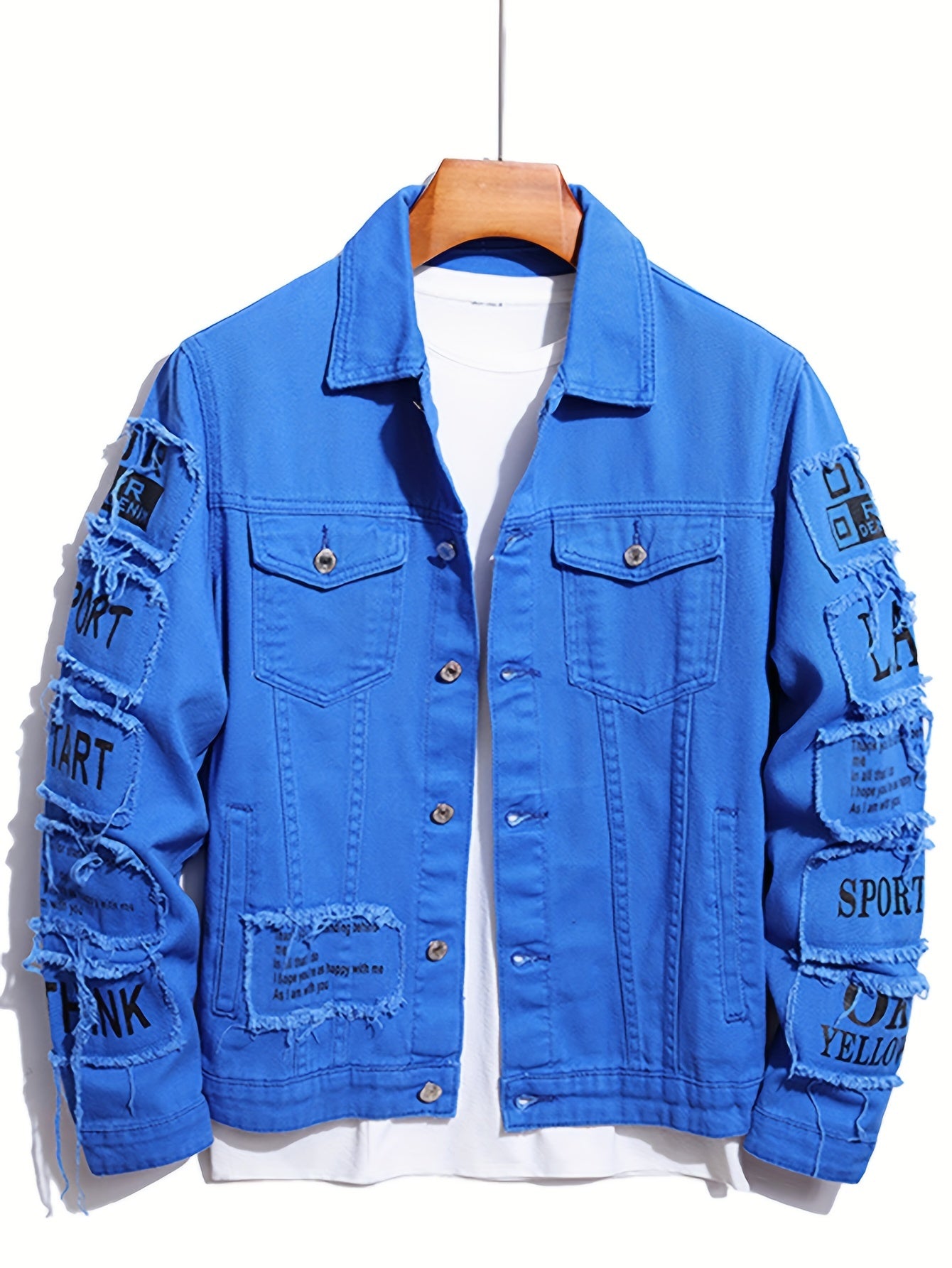 Jaqueta Masculina de Jeans com Estampa de Letras