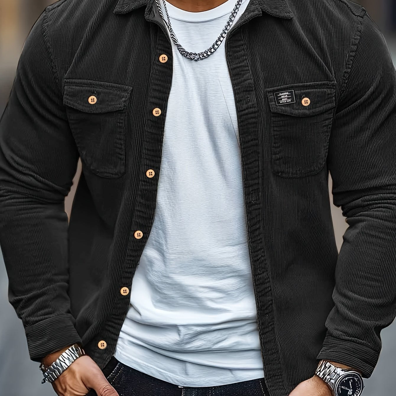 Camisa Masculina Casual de Veludo Cotelê