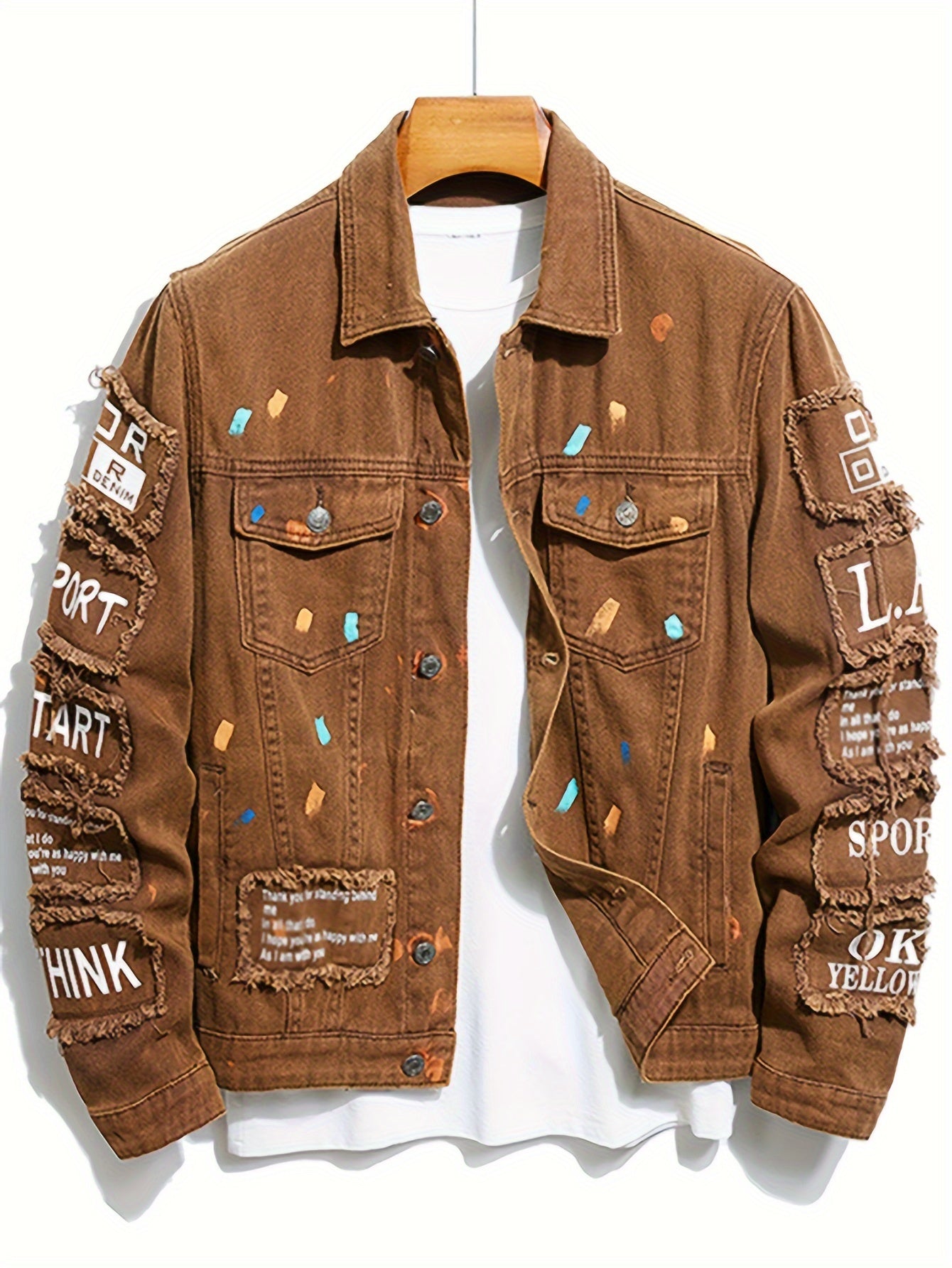 Jaqueta Masculina de Jeans com Estampa de Letras
