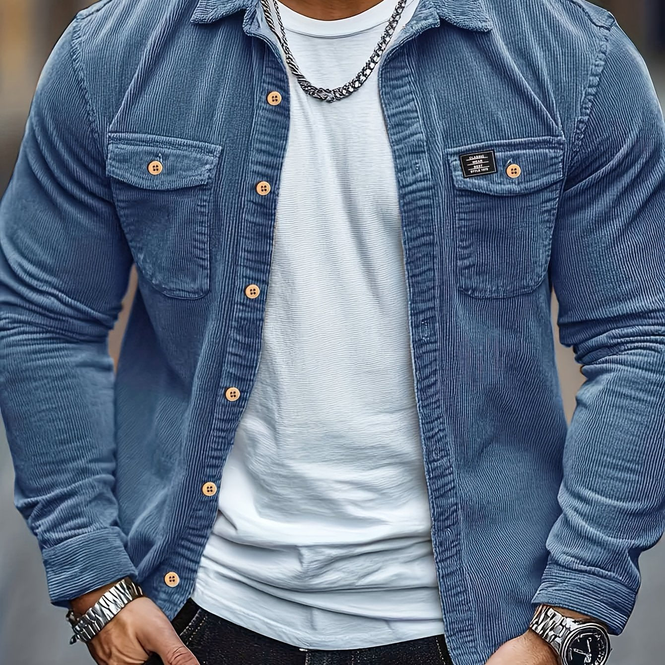 Camisa Masculina Casual de Veludo Cotelê