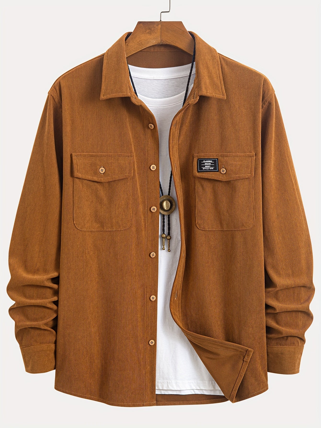 Camisa Masculina Casual de Veludo Cotelê