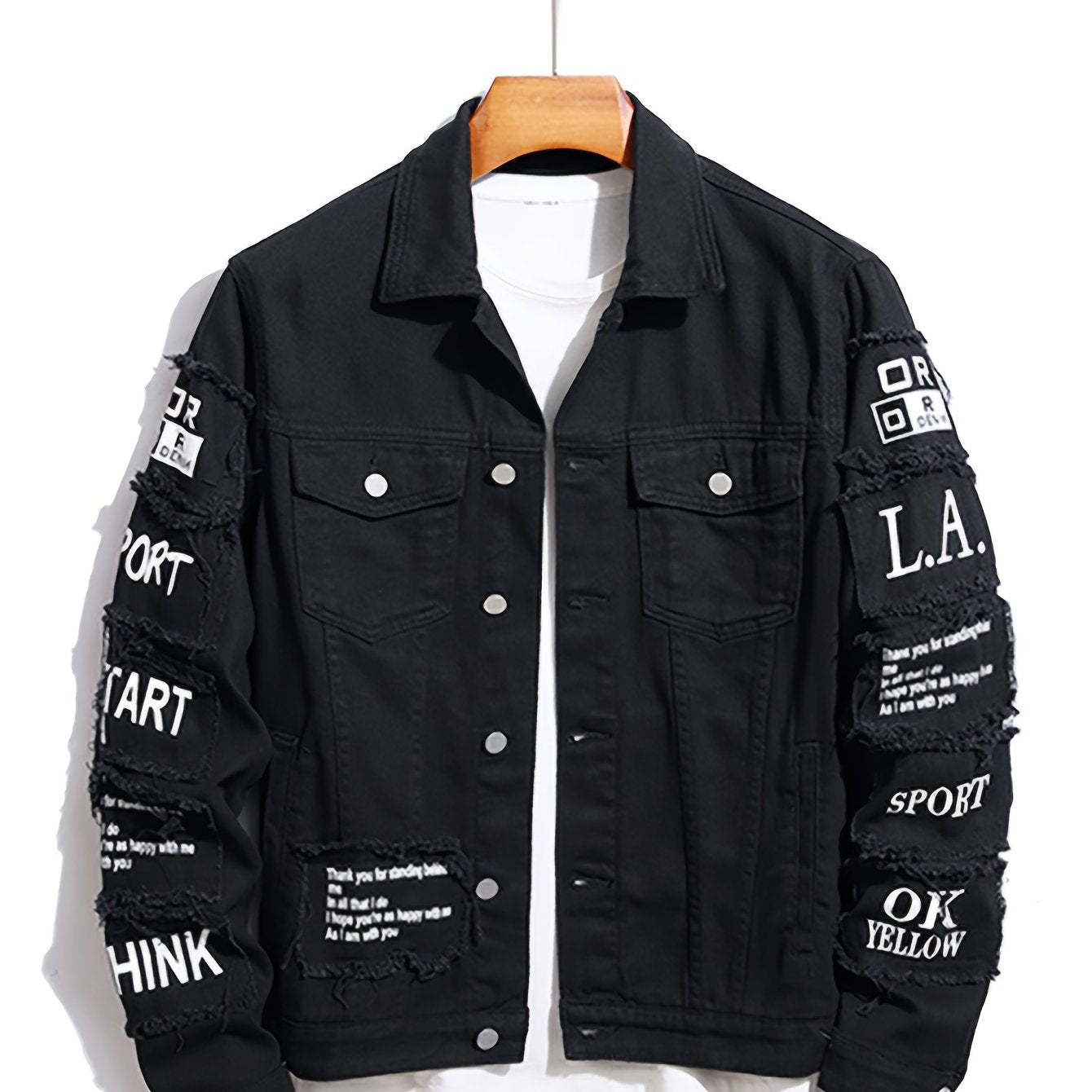 Jaqueta Masculina de Jeans com Estampa de Letras