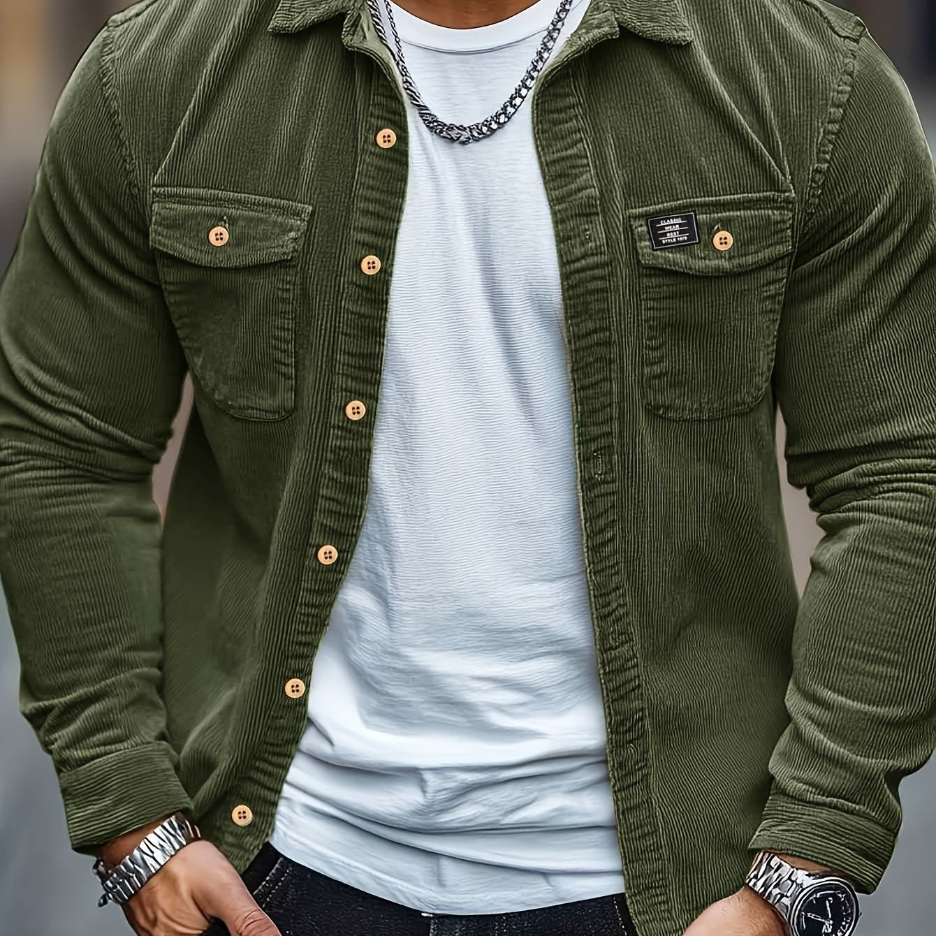 Camisa Masculina Casual de Veludo Cotelê